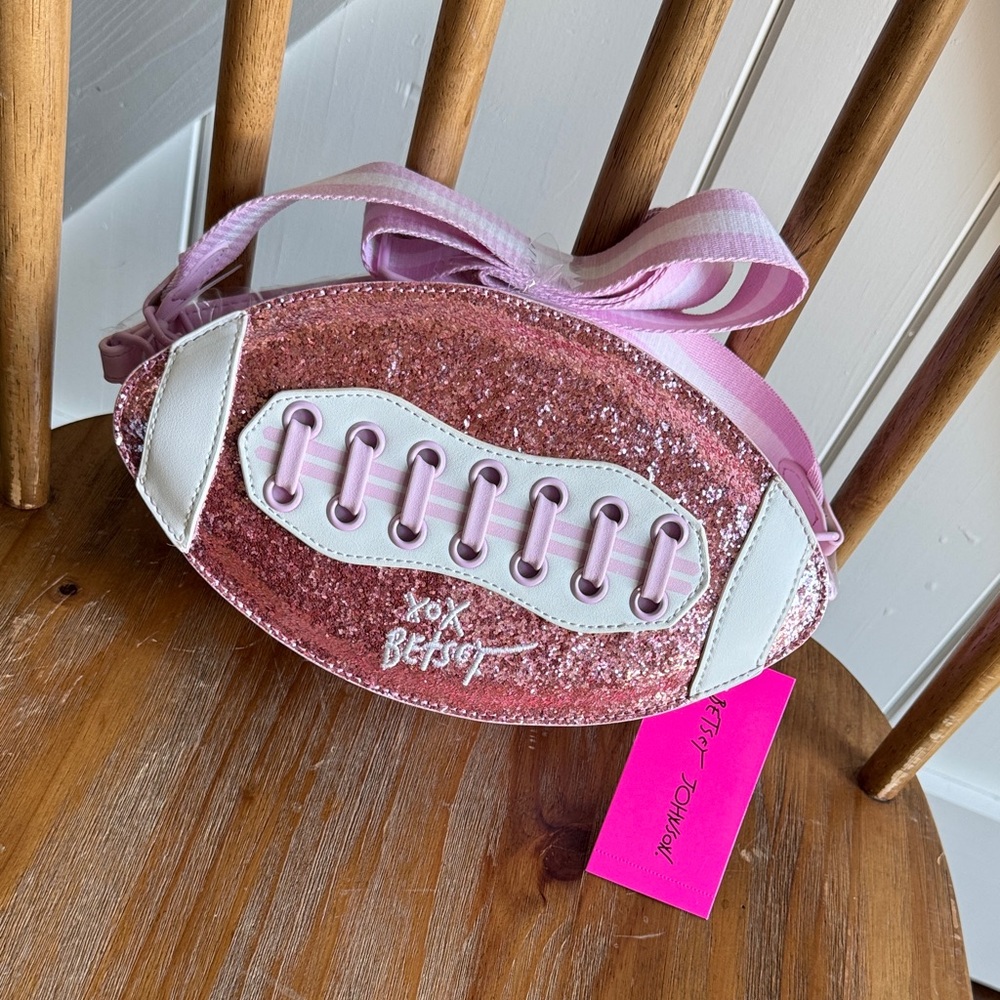 Betsey Johnson Pink Glitter Football Bag